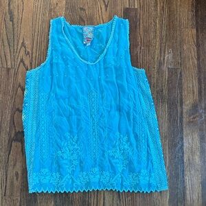 Johnny Was Blue Embroidered Sleeveless Top